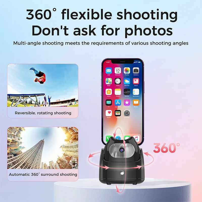 AI顔認識・自動追尾、360°カメラスタンド(スマホ/タブレット用 iPhone/Ipad/Android etc..)(そのまま使える。アプリも、ジンバルも不要)